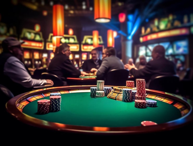 Mesa de poker com fichas organizadas